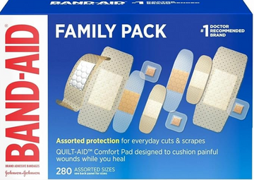 Band-Aid Brand Adhesive Bandage Family Variety Pack, Sheer & Clear Flexible Sterile Bandages for First Aid Wound Care of Minor Cuts, Scrapes & Burns, Assorted Sizes, 280 ct